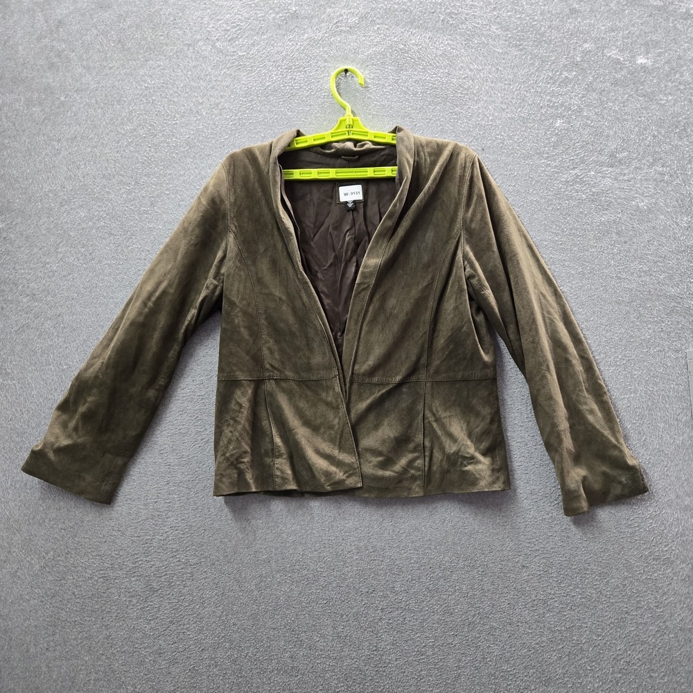Eileen Fisher Women Jacket M Olive Long Sleeve Goat Suede